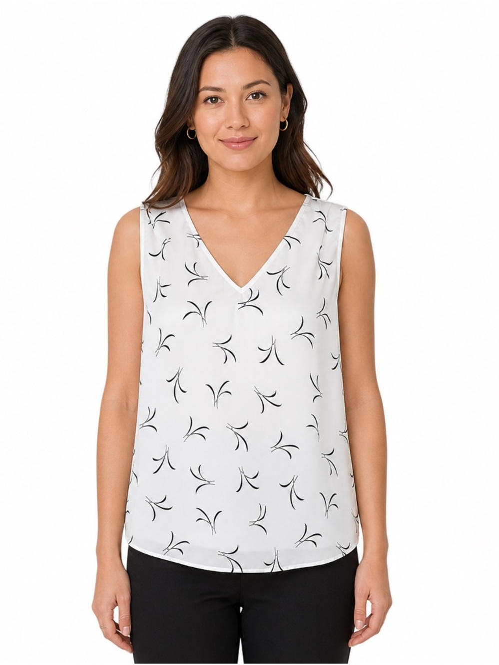 Ann Taylor Factory White Printed V‑Neck Blouse | Size L